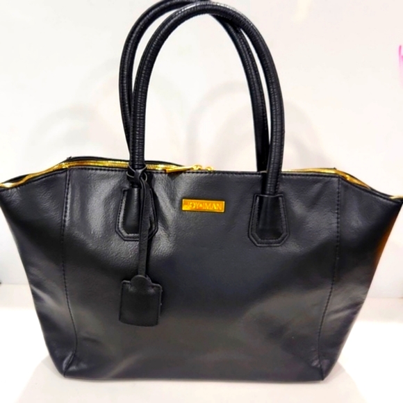 NEW!! Joy & Iman Black Split Leather w/ Gold Accents Large Tote Shoulder Bag - Picture 13 of 13